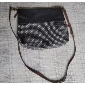 Fossil Fiona Crossbody Bag – Black/White Pattern & Leather Trim
